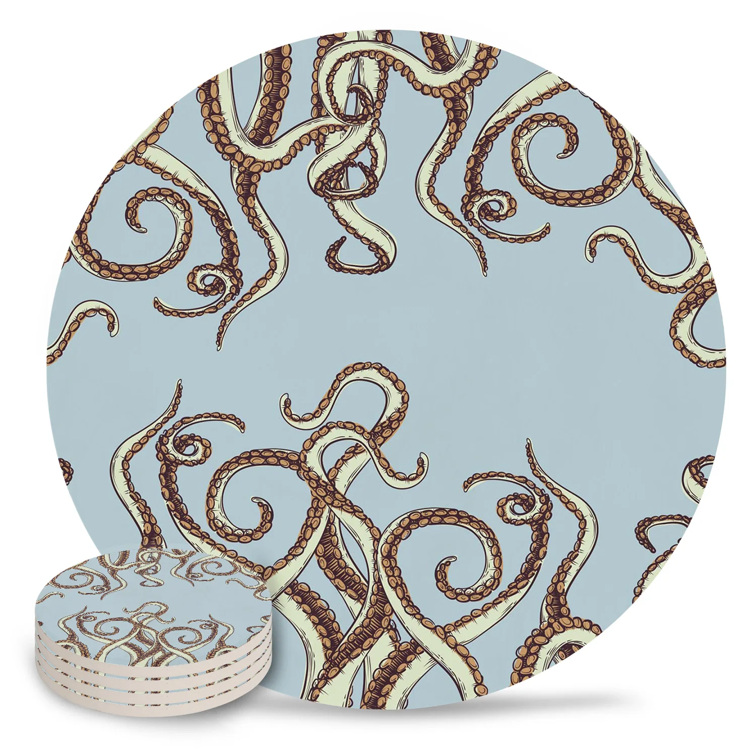Tentacle Octopus Art Placemat Ceramic Drink Coasters Table Decoration Absorbent Moisture |