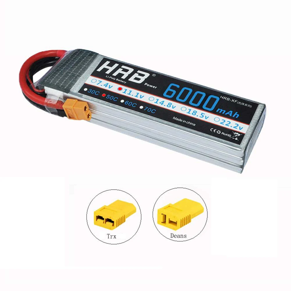 2 шт. аккумулятор hrb lipo 4S 14,8 в 6000 мАч 50C Burst 100C литий-полимерная батарея Акку для радиоуправляемого автомобиля квадрокоптера вертолета грузовика дрона - Цвет: XT60 with 2 adapters