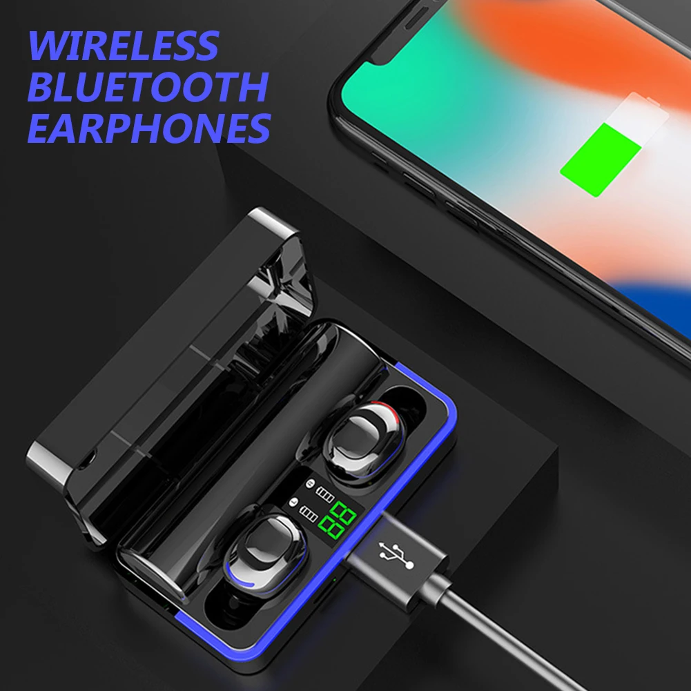 Черный С микрофоном в ухо стерео звук беспроводной Bluetooth наушники шумоподавление сенсорное управление Автоматическое Сопряжение перезаряжаемый - Цвет: Черный