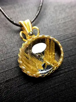 

Natural Gold Rutilated Quartz Crystal Pendant 14K Gold Love Gift 24.20*10.6mm Water Drop Gemstone Fashion Pendant Jewelry AAAAA