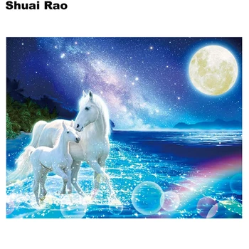 

beach Two Horse 5D Diy Diamond Painting cross stitch Full Square or Round Diamond Embroidery Rhinestones diamond Mosaic animals,