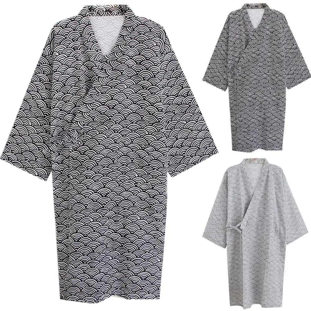 

Men Fashion Printing Kimono Robe Sleepwear Nightgown Loose Mid Length Bathrobe Comfortable for rest Leisure Home Clothing