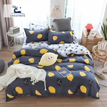 

Liv-Esthete Bedding Set Lemon Fruit Bed Cover Duvet Coevr Flat Sheet Bed Lining Set Adult Kids Home Decor Nordic Bedclothes k