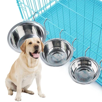 

Pet Stainless Steel Hang-on Bowl Metal Dog Bowl for Rabbit Bird Dog Puppy Food Water Cage Cup Clamp Holder Dog Dish Feeder Goods