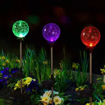 

1Pc Solar Glass Ball Stake Lights LED Lawn Light Color Changing Ground Plug Lamp for Garden Yard