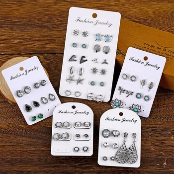 

Bohemian Women's Crystal Earrings Set Boho Vintage Geometric Beads Shell Stud Earrings 2020 New Fashion Jewelry Accessories