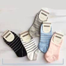 5 пар женских полосатых носков, женские теплые хлопковые носки-тапочки для зимы и осени, дизайнерские ретро короткие носки в стиле Харадзюку
