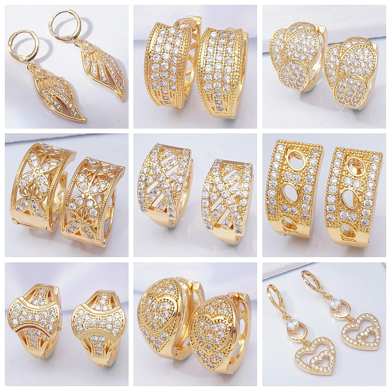 Женские круглые серьги кольца с инкрустацией из фианита и микро ювелирное