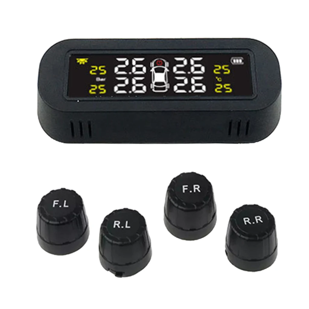 Wireless Solar Power Tyre Pressure Monitoring System Real-time LCD Display & External Sensor Smart Tyre Pressure Gauge