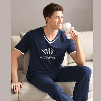 

2020 Summer Mens Pajamas Set modal Pajamas for Men Sleepwear loose mens pyjama plus size Homewear Short Sleeve Tops + Pants