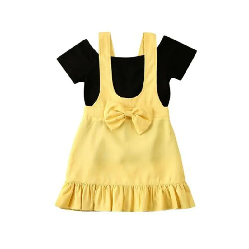 

Pudcoco US Stock 0-6 Years 2Pcs Kids Baby Girls Clothes Set Cotton Solid Short Sleeve Top T-shirt Strap Dress Outfit Set