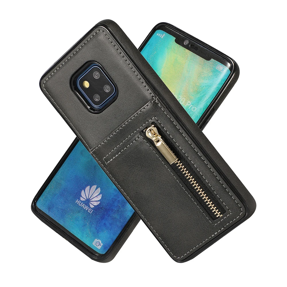 Ретро Кожаный чехол для huawei mate 20 pro с отделениями для карт, силиконовый мягкий Bac чехол для телефона для huawei p30 lite с бумажником на молнии