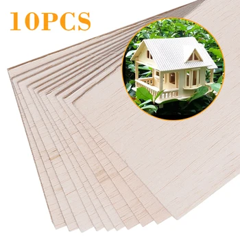 

10PCs Wood Sheet Model Wooden Plate Model Balsa Wood DIY House Ship Aircraft Toys Sculpture Pagoda Bridge Craft 100*100*2.5mm