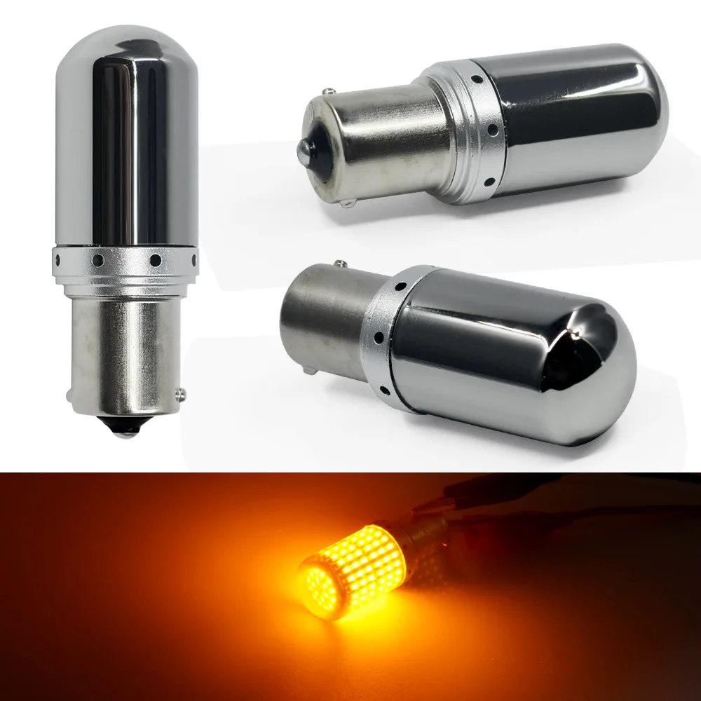 S25 T20 7440 W21W Скрытая светодиодный шарик хром Янтарный 144 smd CanBus без ошибок 1156 BA15S P21W
