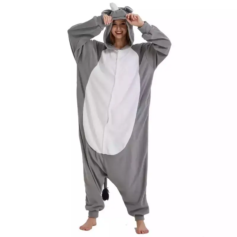 HKSNG Adult Rhino Onesies Kigurumi Costume Fleece Bull Cartoon Animal Halloween Party Rhinoceros Jumpsuits Pyjamas Suit