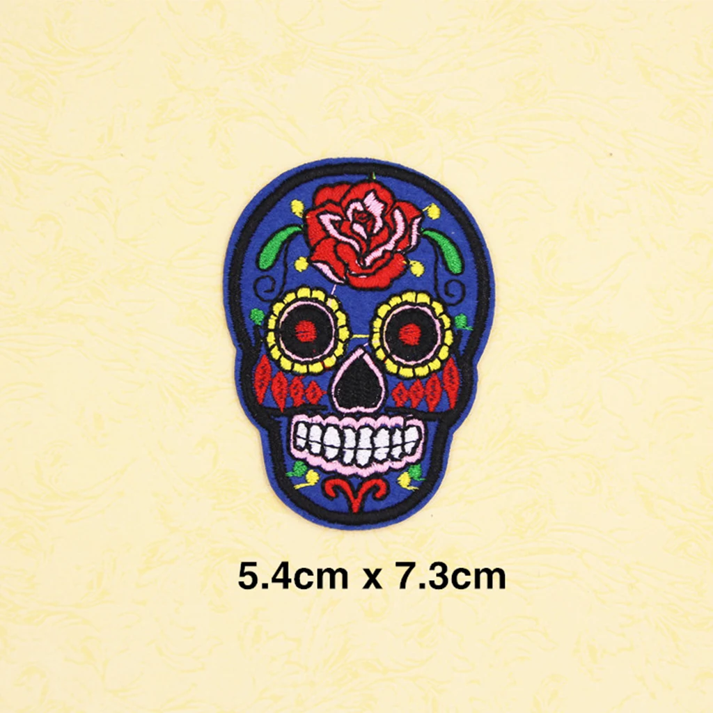 8Pcs Iron/Sew On SUGAR SKULL/DAY OF THE DEAD Motif Embroidery Patch Applique for Decorations, Clothing or DIY Crafts