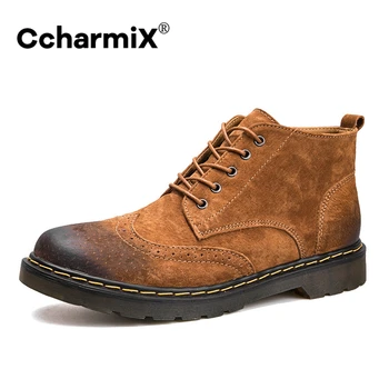 

CcharmiX Men Ankle Boots Fashion Spring/Autumn Footwear Suede Leather Wing Tip Mens Shoes Lace Up Casual Winter Boots Big Size