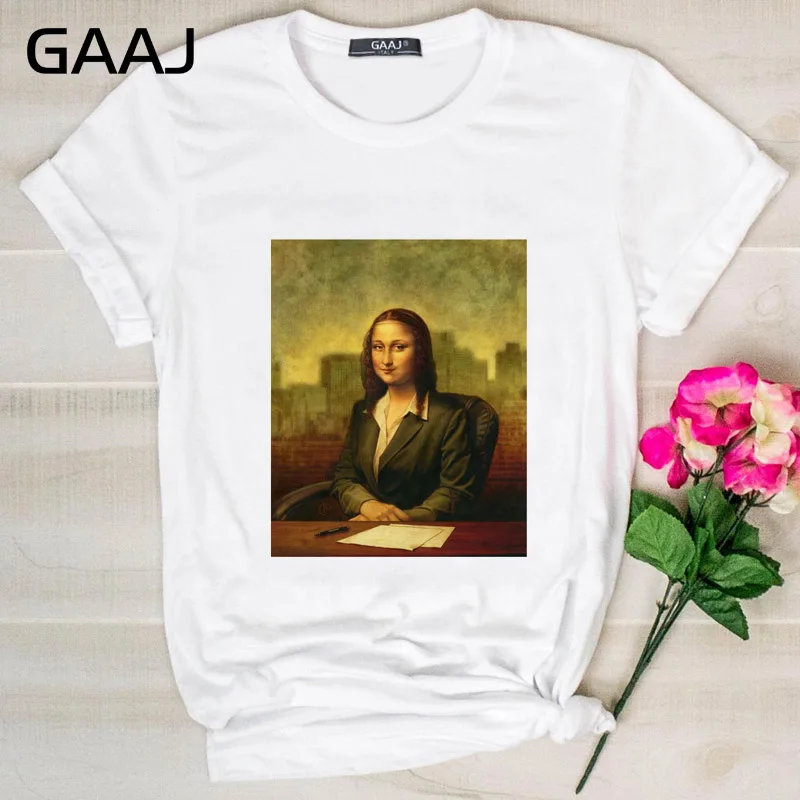 GAAJ Edgy Mona Lisa футболка Женская Harajuku одежда женская футболка с графическим принтом винтажные Топы футболка размера плюс женская футболка