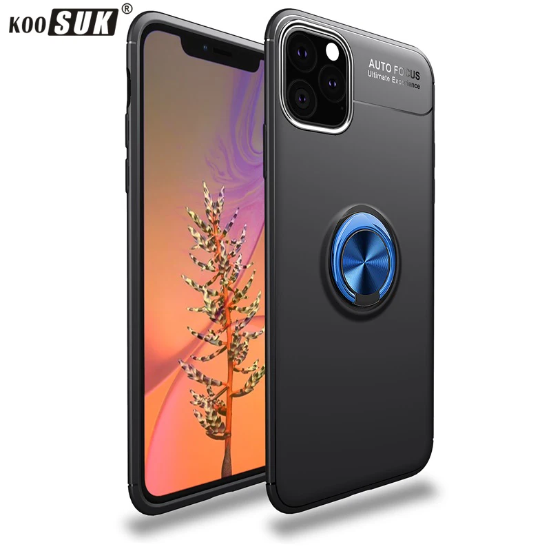 

Koosuk Soft Silicone Case For iPhone 11 Pro Max iphone11 Car Bracket Ring Stand Phone Back Cover Armor Protection Casing