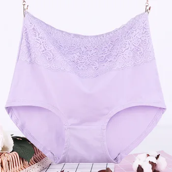 

High Waist Cotton Briefs Women's Panties Lingerie Lace Underwear Plus Size Panties Solid Breathable Underpants Female Intimates