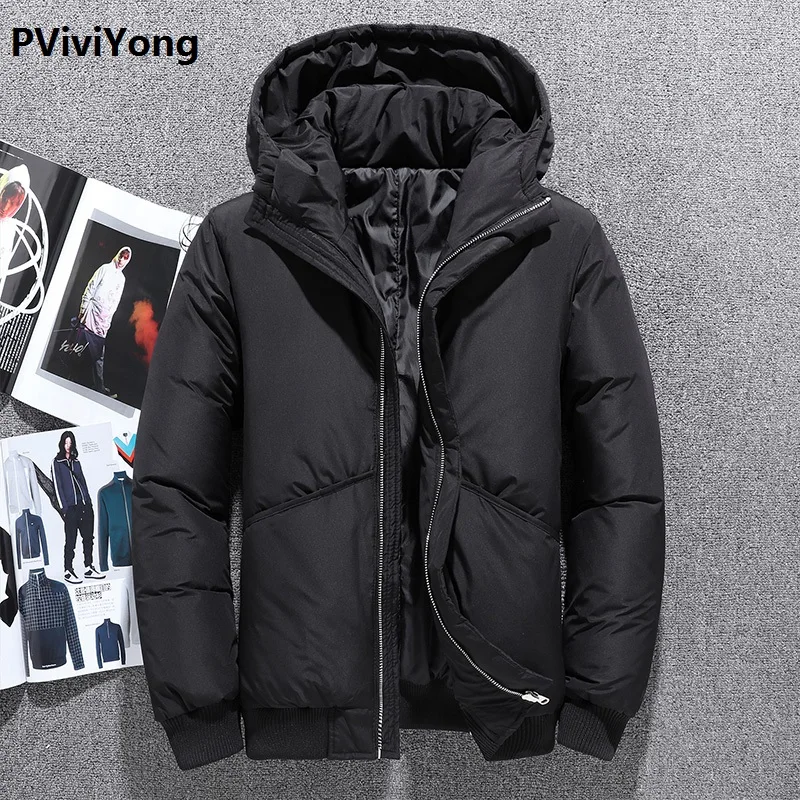 

PViviYong 2019 Winter new high quality White duck down jacket men's coat,hooded thicked parkas men 7804