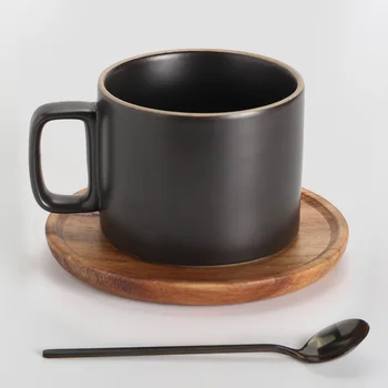 

Simple Japanese Cup Creative Vintage Handmade High Quality Ceramic Coffee Saucer Spoon Set Cup Tazas Kitchen Drinkware DB60BD