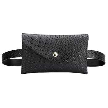 

Solid Color Weaving Leather Waist Bag Women Hasp Small Mobile Pouch Chest Pocket Crossbody Bag Ladies Waist Pack Pouch Belt