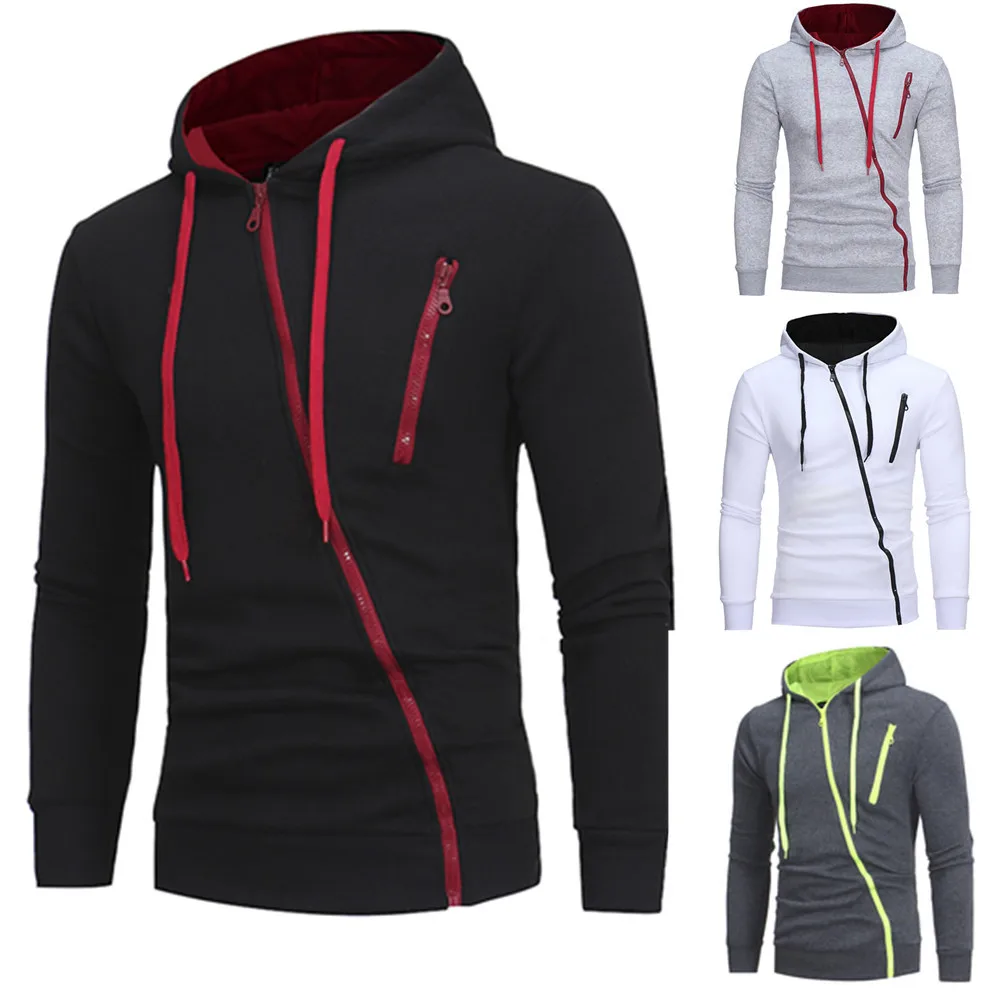 2021 Men's New Hoodies Front Chest Diagonal Zipper Sweater Home Causal