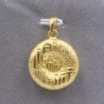 

New Pure 24K Yellow Gold Three-dimensional Pendan 28x20mm Peace Characters 2.94g NO Necklace