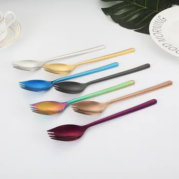 

304 Stainless Steel sha la shao cha Long Handle Spork One-piece Fruit Fork Ladel Spoon Spoon Creative Tableware Eat Noodles