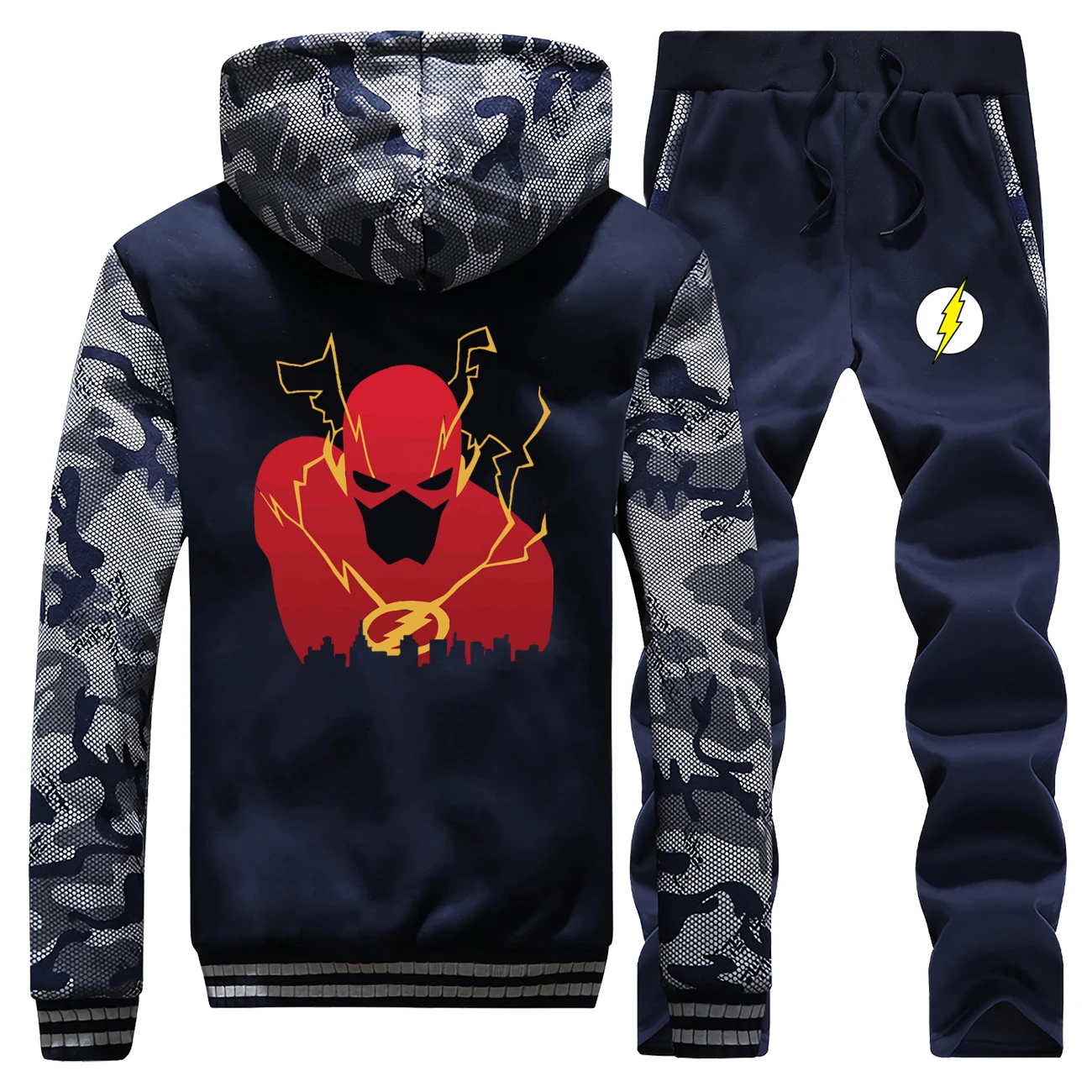 

The Flash Barry Allen Sweatshirt Superhero Coat Zip Loose Tracksuit Fleece Warm Winter Jacket+Pants 2 Piece Sets Men's Hoodies