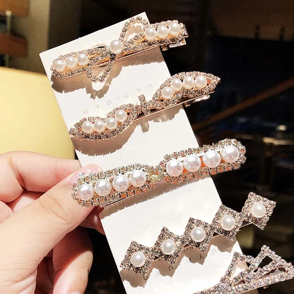 

1PC Geometric Hairpins New Women Luxury Shining Crystal Pearls Elegant Hair Clips Headband Barrettes Fashion Hair Accessories