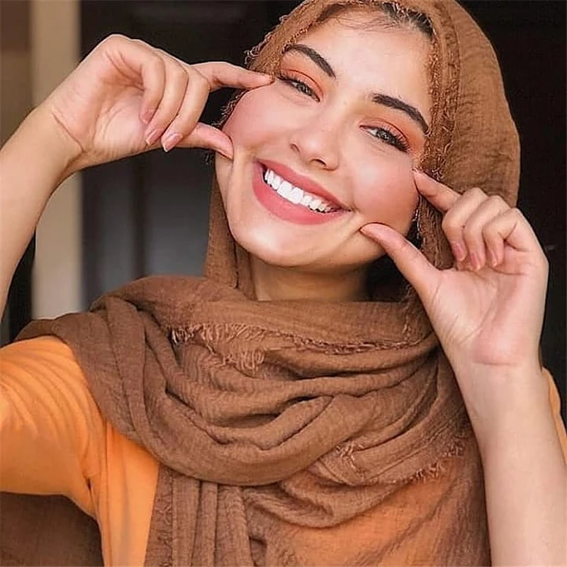 

Muslim Crinkle Hijab Scarf Women Soft Cotton Scarve Luxury Shawls and Wraps Islamic Headscarf Solid hijab Female Foulard Bandana