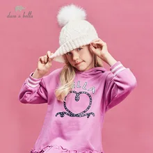 DBK11177 dave bella/осеннее модное драпированное платье с капюшоном и надписью для девочек детское милое платье детская одежда в стиле «лолита»