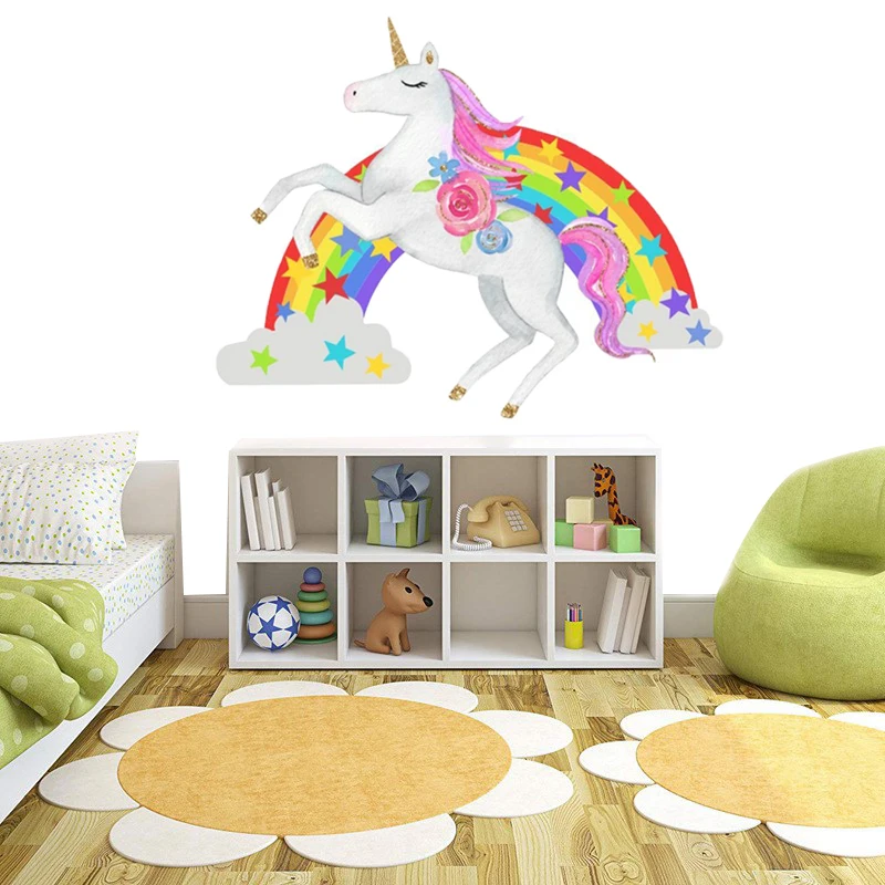 Мультфильм Единорог наклейки на стену DIY радужные виниловые настенные для дома