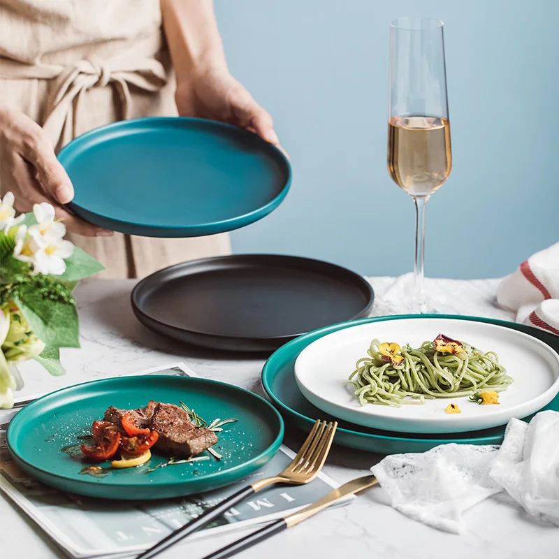 

Matte Green Blue Nordic Household Ceramics Dinner Plate Dish Porcelain Dessert Plate Dinnerware Cake Plate Small Steak Disc