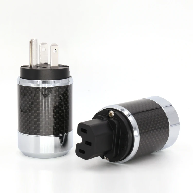 

Pair High Quality Rhodium Plated US Power Cord Plug Carbon fiber US AC power plug male and female