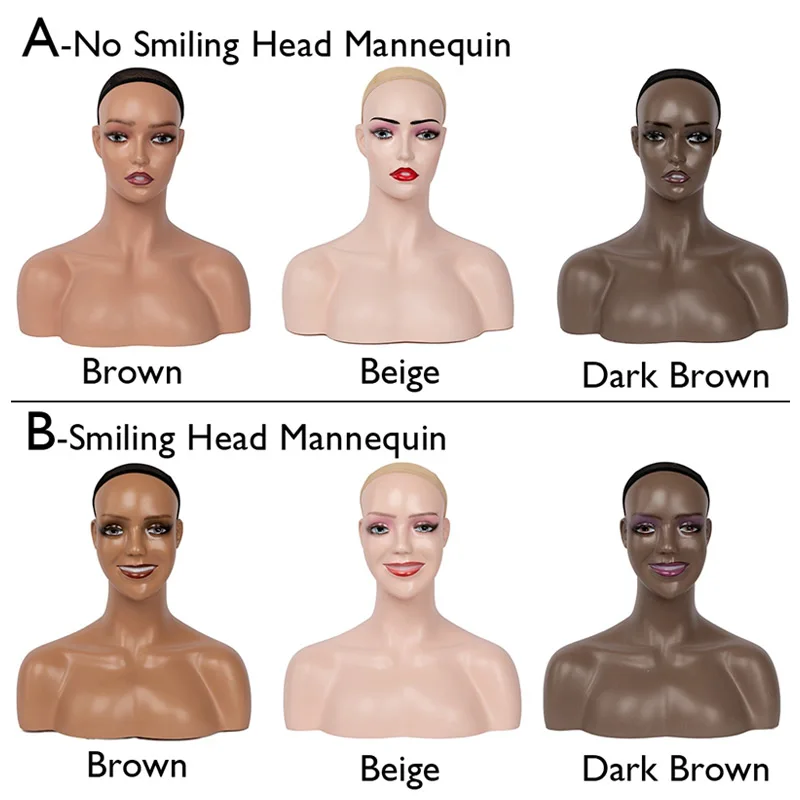 Plussign Manequin Head For Wigs Smiling Face Mannequin Head With Shoulders Wig Display Female Maniquin Head With Ear Holes