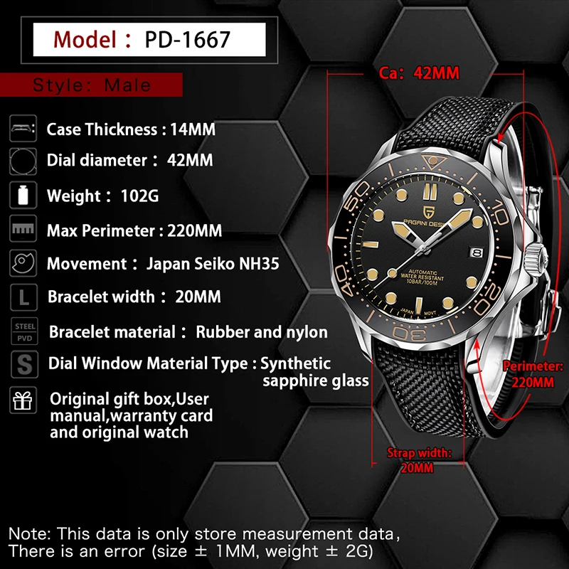 PAGANI DESIGN Men's Automatic Watches Mechanical Wristwatch Japan NH35A mechanical watch