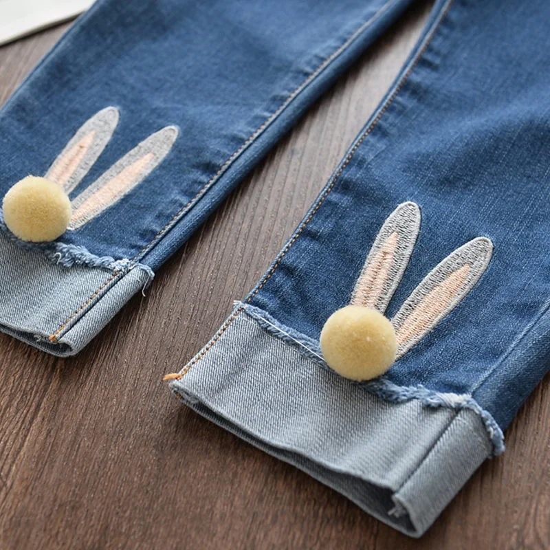 Girls Jeans Autumn Light Blue Pantalon Fillette 3-7Y kids for girls Cartoon Rabbit Ball Trousers Children's Pencil Leggings