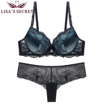 

Sexy Stylish Bra Set Women Underwear Padded Bras Fashion Lace Lingeries Quarters Bra Sheer Panties Set Back Closure Underwire Bh