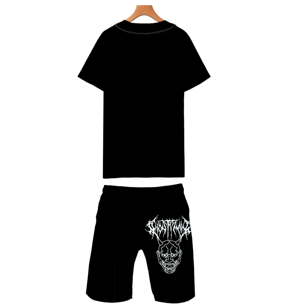 Мужские спортивные костюмы Ghostemane Готический Модный комплект из рубашки+ шорт летний Повседневный 3D рубашка Homme с коротким рукавом Гавайский костюм наборы
