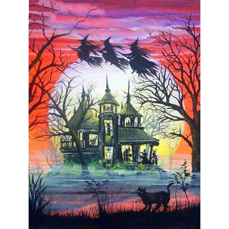 

DIY Diamond Painting Cartoon Mosaic Diamond Embroidery Castle Full Square round Picture Of Rhinestone Halloween Gift