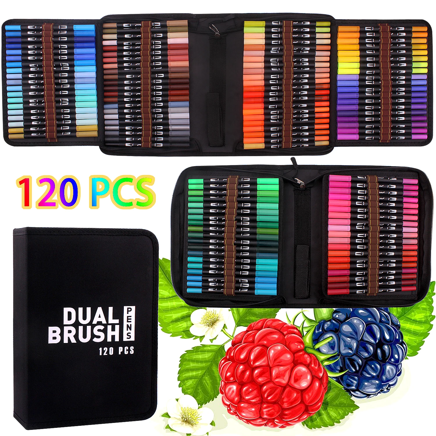 120 Color Markers Brush Pens Felt Tip Pens with Fineliner Tip Great for Adult Coloring Books Calligraphy Lettering Pens