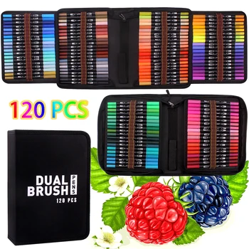 

120 Color Markers Brush Pens Felt Tip Pens with Fineliner Tip Great for Adult Coloring Books Calligraphy Lettering Pens