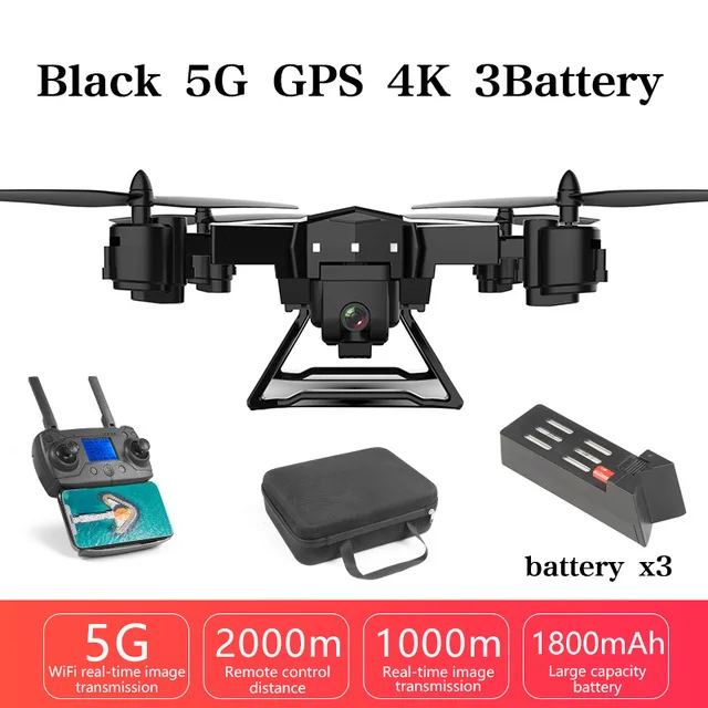 pro gps Дрон 2000 метров Дистанция управления Радиоуправляемый вертолет Дрон с 5G 4K HD камерой Квадрокоптер складной FPV wifi KY601G - Цвет: Black 5G GPS 3B