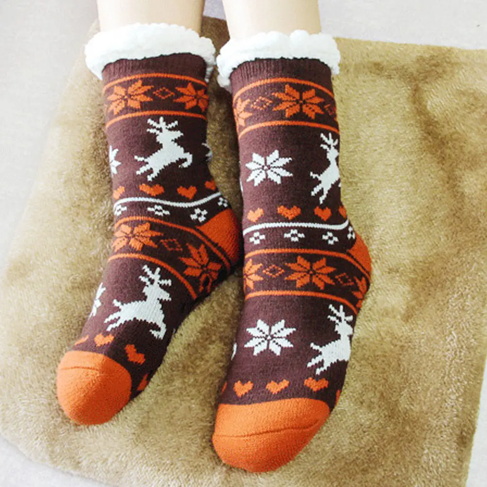 Мягкие толстые теплые носки-тапочки со снежинками зимние вязаные хлопковые нейтральные носки для дома и офиса GDD99