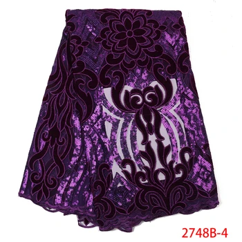 

African Velvet Lace Fabric 2020 High Quality Lace Purple Lace Fabric With Sequins French Tulle Lace For Nigerian party NA2748B-2