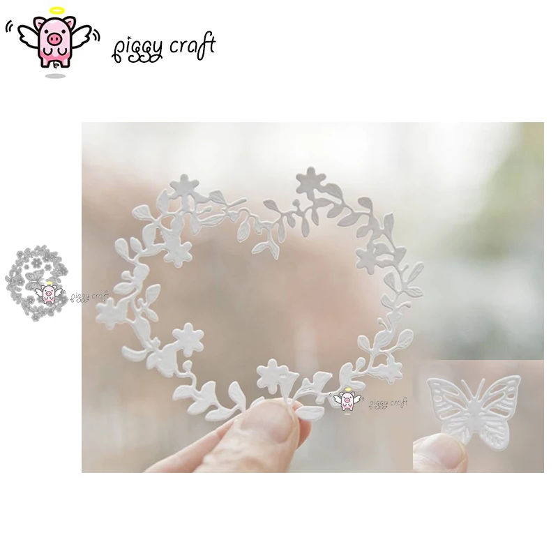 

Piggy Craft metal cutting dies cut die mold Butterfly flower leaf ring Scrapbook paper craft knife mould blade punch stencils