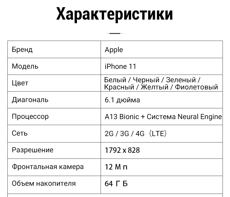 Смартфон Apple iPhone 11 64ГБ айфон 11 камерофон iOS 13 nano SIM+eSIM 3G, 4G LTE, LTE-A, Wi-Fi, Bluetoot [официальная гарантия]